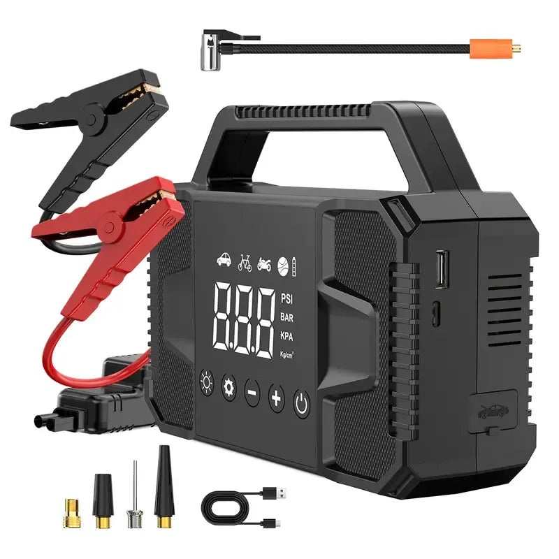 ๐ 6000A Peak Car Jump Starter with 150 PSI Air Compressor โ 15000mAh 12V Portable Auto Battery Booster, Cordless Tire Inflator, LED Flashlight & Emergency Kit for Cars & SUVs