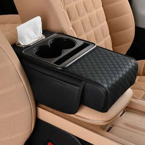 Integrated multifunctional car armrest increase with pressure compensation