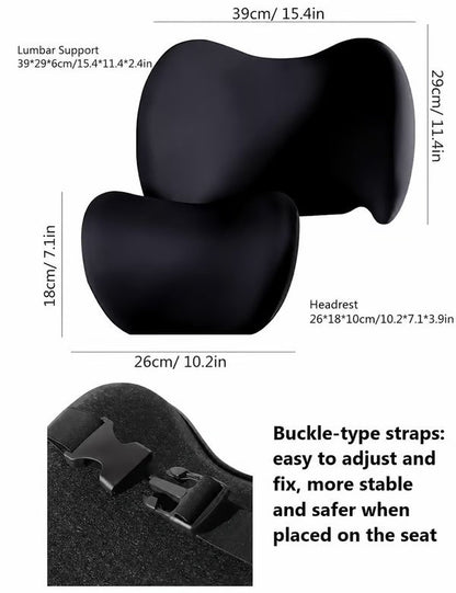 Ergonomic Car Headrest & Lumbar Support Cushion Set