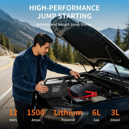 🚗 6000A Peak Car Jump Starter with 150 PSI Air Compressor – 15000mAh 12V Portable Auto Battery Booster, Cordless Tire Inflator, LED Flashlight & Emergency Kit for Cars & SUVs
