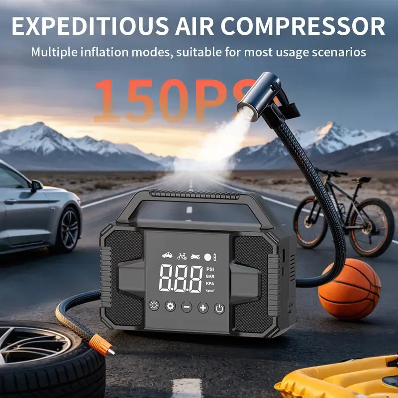 🚗 6000A Peak Car Jump Starter with 150 PSI Air Compressor – 15000mAh 12V Portable Auto Battery Booster, Cordless Tire Inflator, LED Flashlight & Emergency Kit for Cars & SUVs