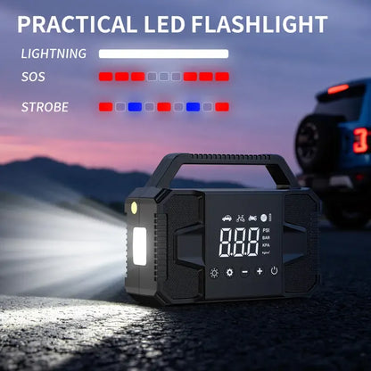 🚗 6000A Peak Car Jump Starter with 150 PSI Air Compressor – 15000mAh 12V Portable Auto Battery Booster, Cordless Tire Inflator, LED Flashlight & Emergency Kit for Cars & SUVs