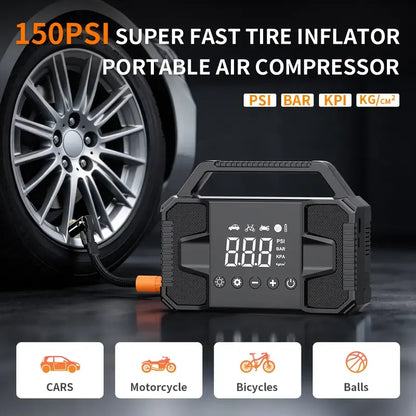 🚗 6000A Peak Car Jump Starter with 150 PSI Air Compressor – 15000mAh 12V Portable Auto Battery Booster, Cordless Tire Inflator, LED Flashlight & Emergency Kit for Cars & SUVs